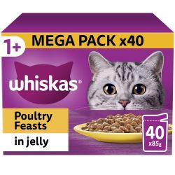 Whiskas 1+ Poultry Feasts Adult Wet Cat Food Pouches In Jelly 40Pk 85G - Ormskirk Pets