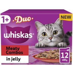 Whiskas 1+ Duo Meaty Combos Adult Wet Cat Food Pouches In Jelly 12Pk 85G - Ormskirk Pets