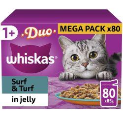 Whiskas 1+ Duo Surf and Turf Adult Wet Cat Food Pouches in Jelly 80pk, 85g - Ormskirk Pets