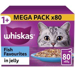 Whiskas 1+ Fish Favourites Adult Wet Cat Food Pouches In Jelly 80Pk 85G - Ormskirk Pets