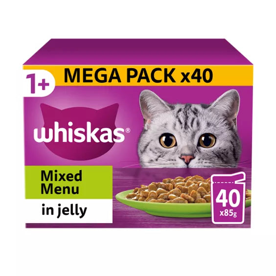 Whiskas 7+ Poultry Feasts Senior Wet Cat Food Pouches in Jelly 40pk, 85g