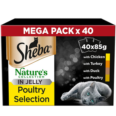 Sheba Natures Collection Cat Food Pouch Poultry Selection in Jelly 40 Pack, 85G