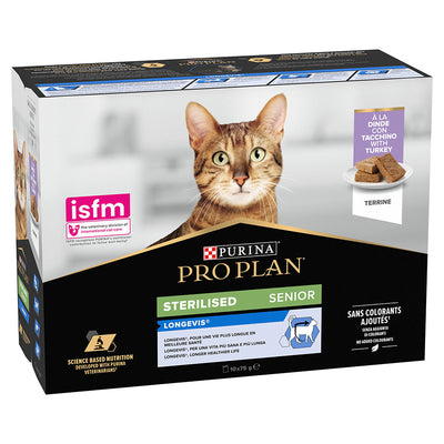 PRO PLAN® Senior Sterilised Longevis with Turkey Wet Cat Food Pouches 10x75g