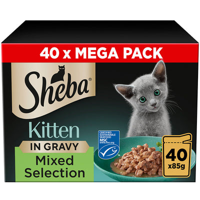 SHEBA Mixed Selection Kitten Wet Cat Food in Gravy 40 Pack, 85G