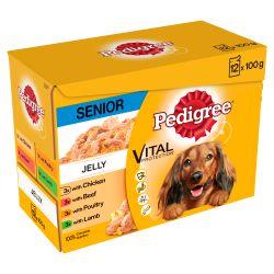 Pedigree Senior Wet Dog Food Pouches Mixed Selection in Jelly 12x100g 100g - Ormskirk Pets