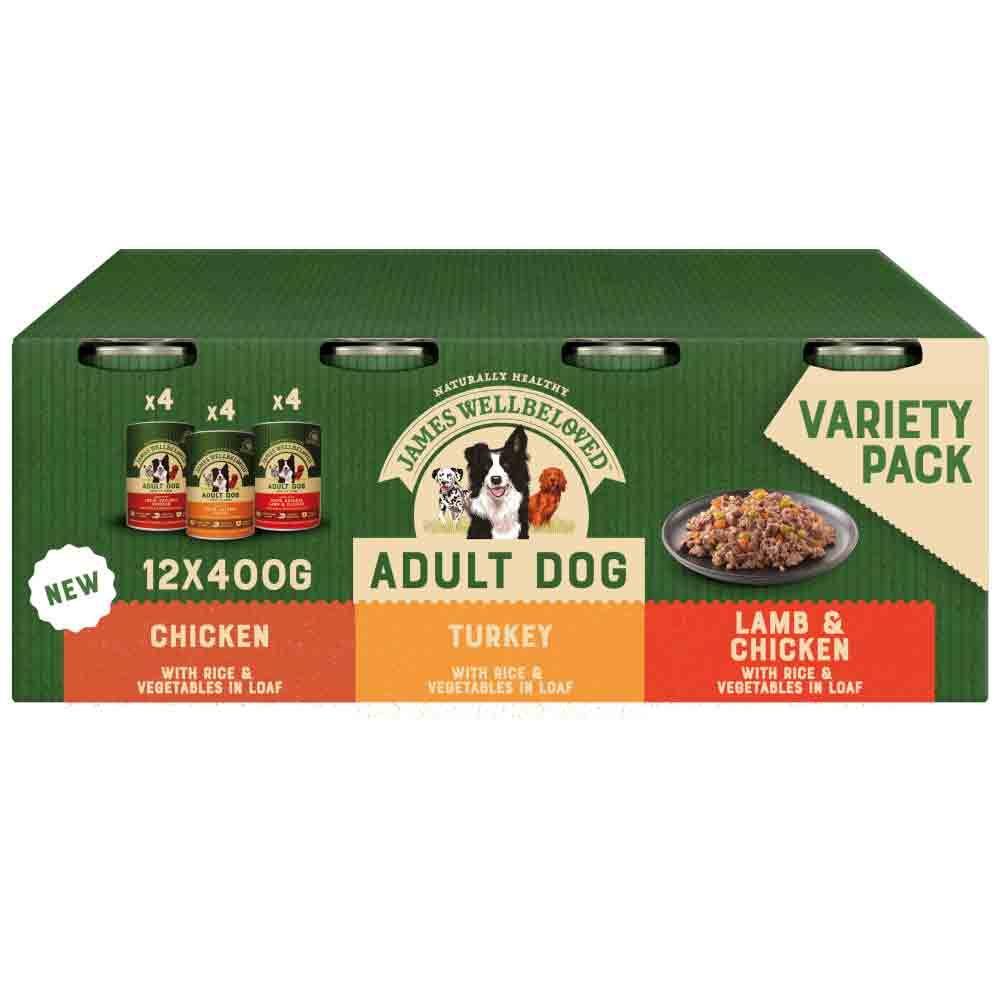 James Wellbeloved Adult Wet Dog Food Tins Turkey, Lamb & Chicken in Loaf 12 x 400g - Ormskirk Pets