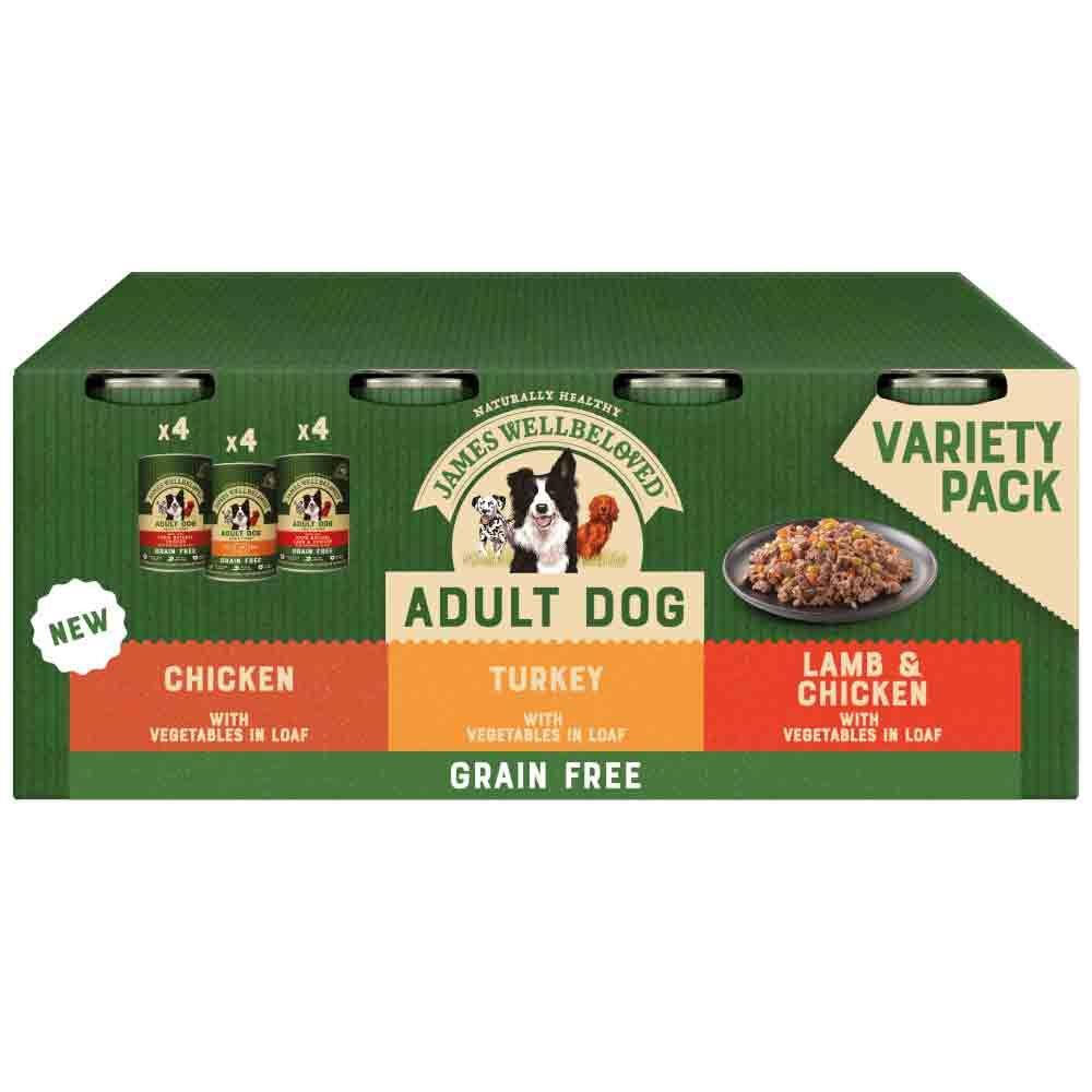 James Wellbeloved Grain Free Adult Wet Dog Food Tins Turkey, Lamb & Chicken in Loaf 12 x 400g - Ormskirk Pets