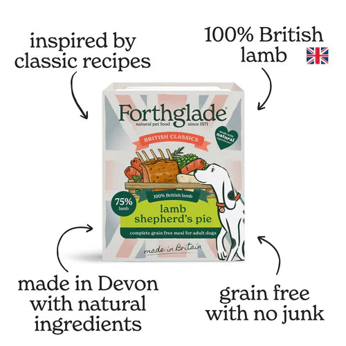 FORTHGLADE ADULT DOG BRITISH CLASSICS COMPLETE GRAIN
FREE LAMB SHEPHERD'S PIE 18X395G