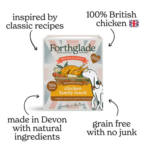 FORTHGLADE ADULT DOG BRITISH CLASSICS COMPLETE GRAIN
FREE CHICKEN SUNDAY LUNCH 18X395G