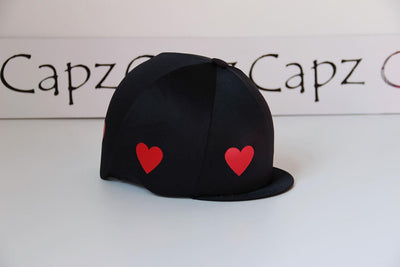 Capz Motif Cap Cover Lycra Heartz Black/Red Hearts - Ormskirk Pets