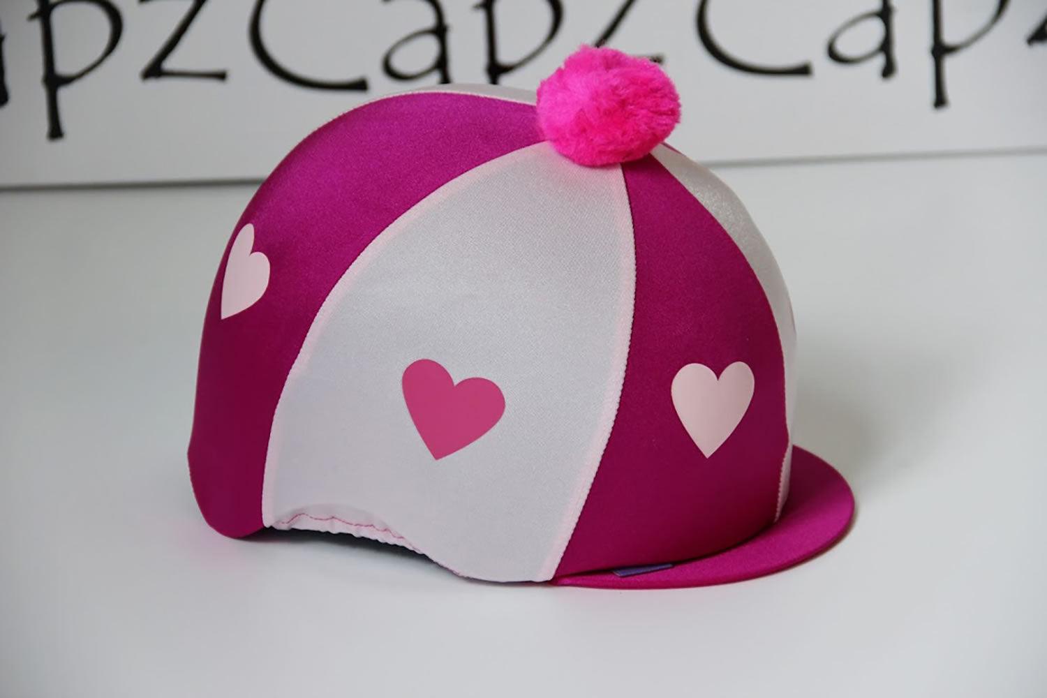 Capz Motif Cap Cover Lycra Heartz & Pom Cerise/Pale Pink Hearts - Ormskirk Pets