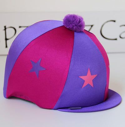 Capz Motif Cap Cover Lycra Starz & Pom Cerise/Purple Stars - Ormskirk Pets