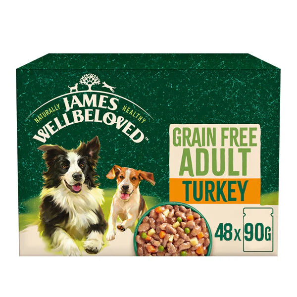 James Wellbeloved Grain Free Adult Wet Dog Food Turkey Pack Pouch 48 x 90g