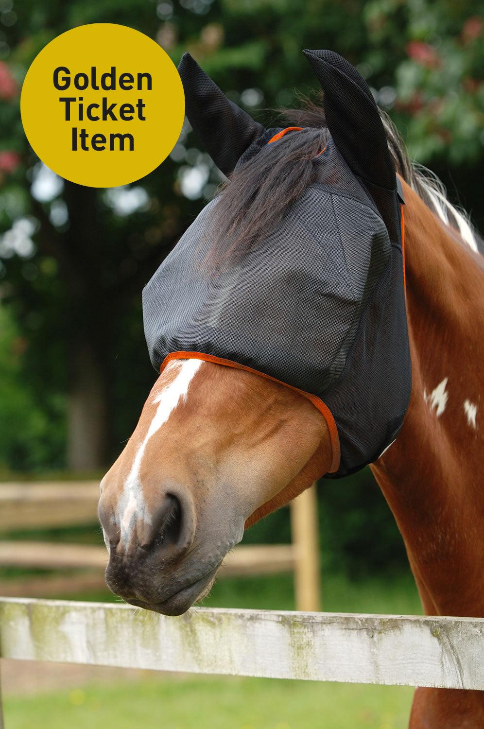 Equilibrium Field Relief Midi Fly Mask & Ears Black/Orange Small - Ormskirk Pets