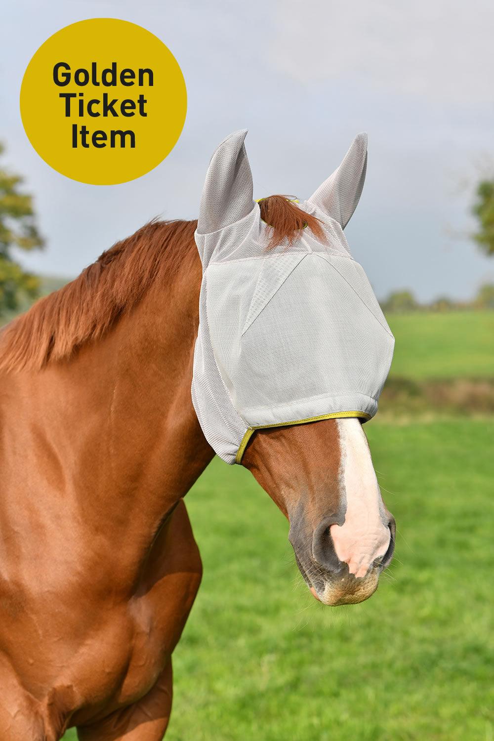 Equilibrium Field Relief Midi Fly Mask & Ears Grey/Yellow Small - Ormskirk Pets