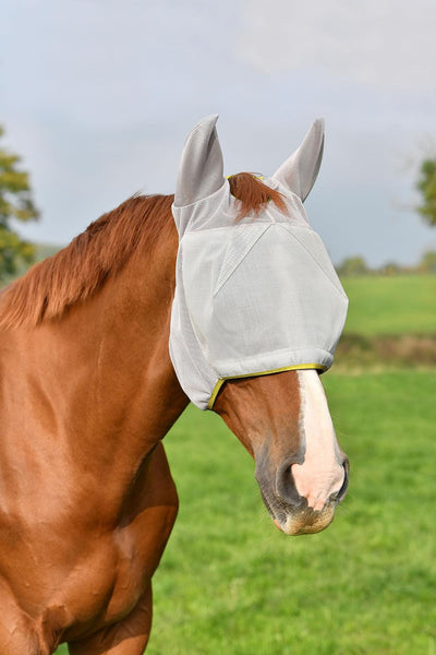 Equilibrium Field Relief Midi Fly Mask & Ears Grey/Yellow Medium - Ormskirk Pets