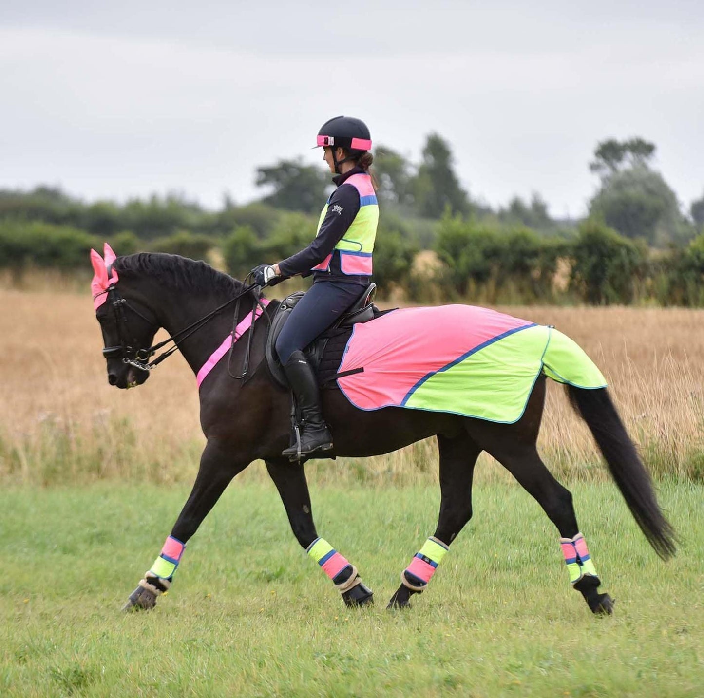 EQUISAFETY BREATHABLE MESH QUARTER SHEET PINK/YELLOW - Ormskirk Pets