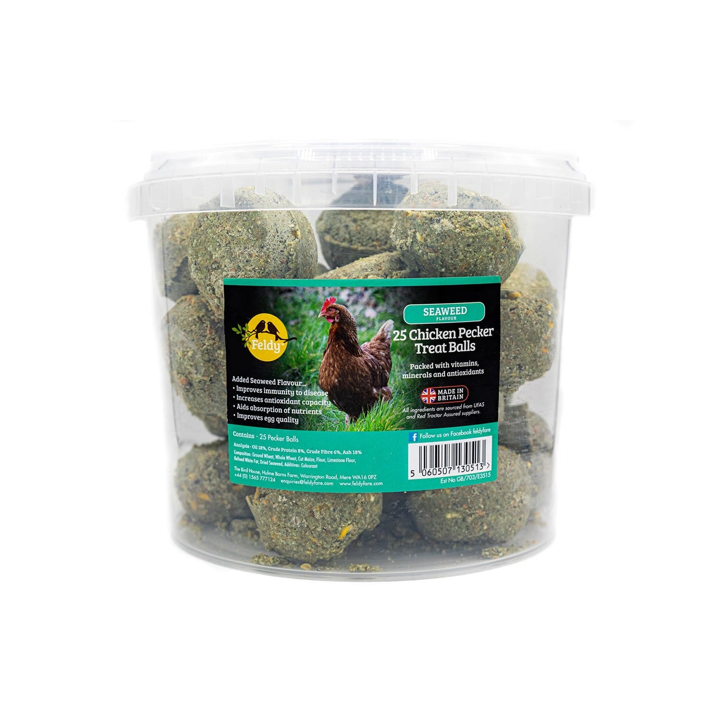 FELDY CHICKEN PECKER TREAT BALLS SEAWEED 25 BALL TUB