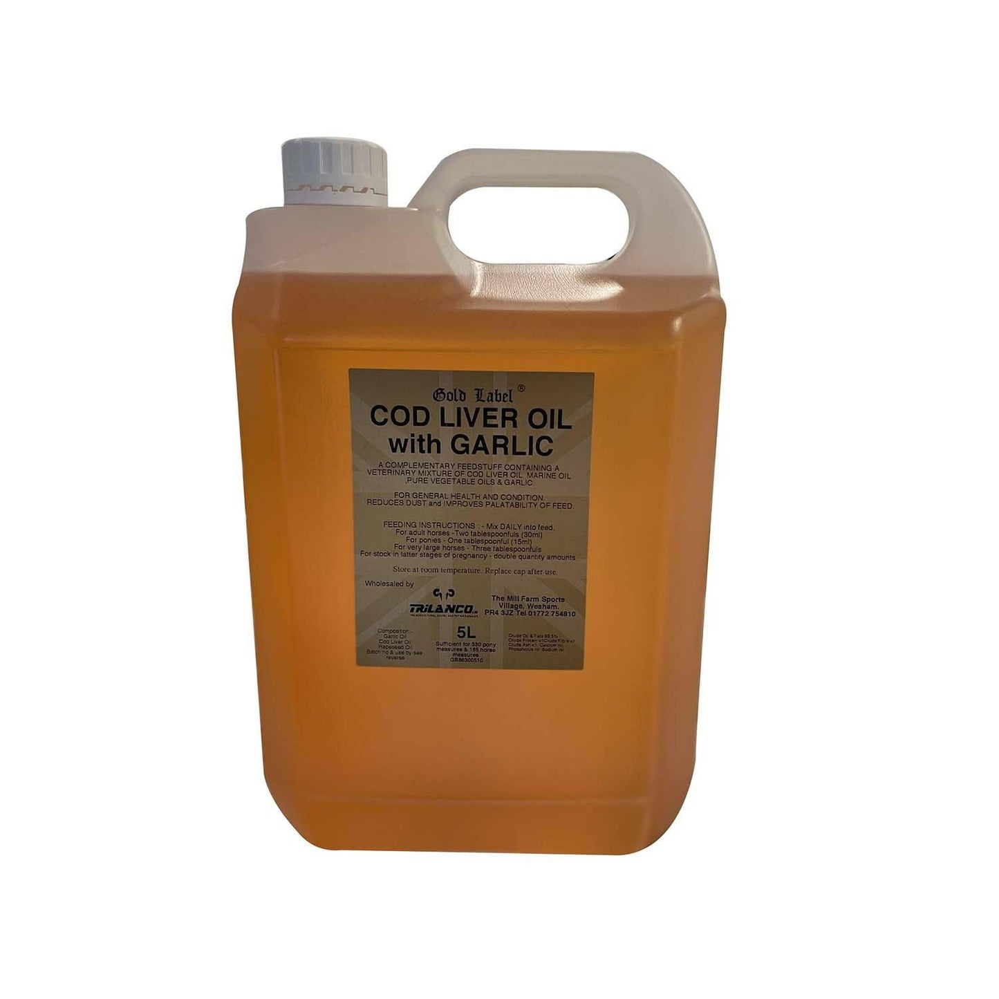 Gold Label Cod Liver Oil With Garlic 5Ltr - Ormskirk Pets