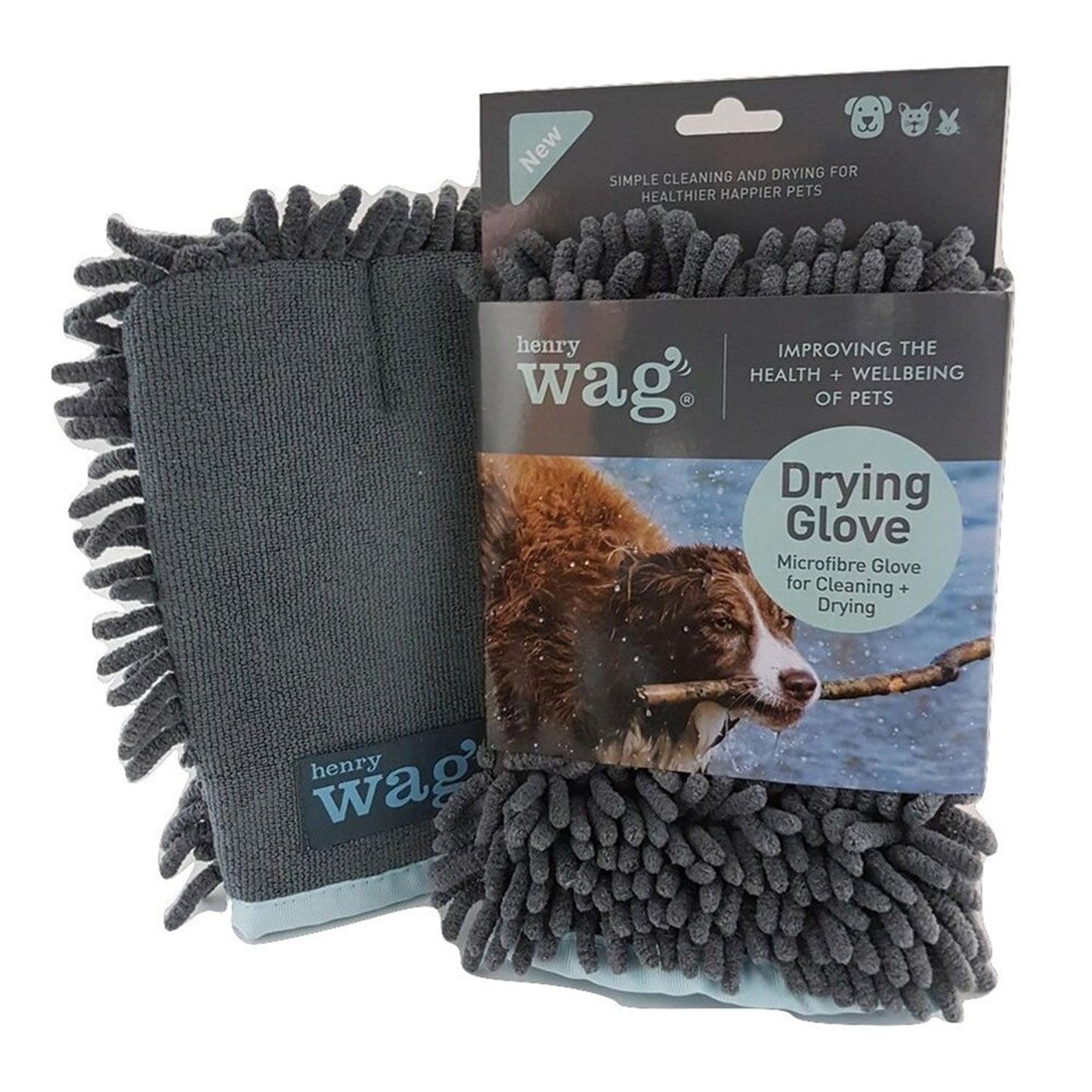 Henry Wag Microfibre Cleaning Glove Grey/Blue - Ormskirk Pets