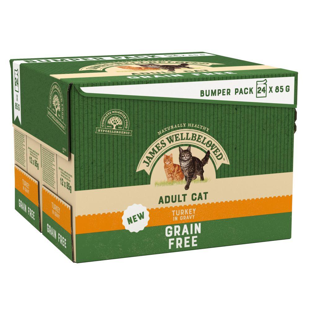 JAMES WELLBELOVED BUMPER PACK Adult Cat Grain Free Pouches with Turkey in Gravy 24x85g 85g - Ormskirk Pets