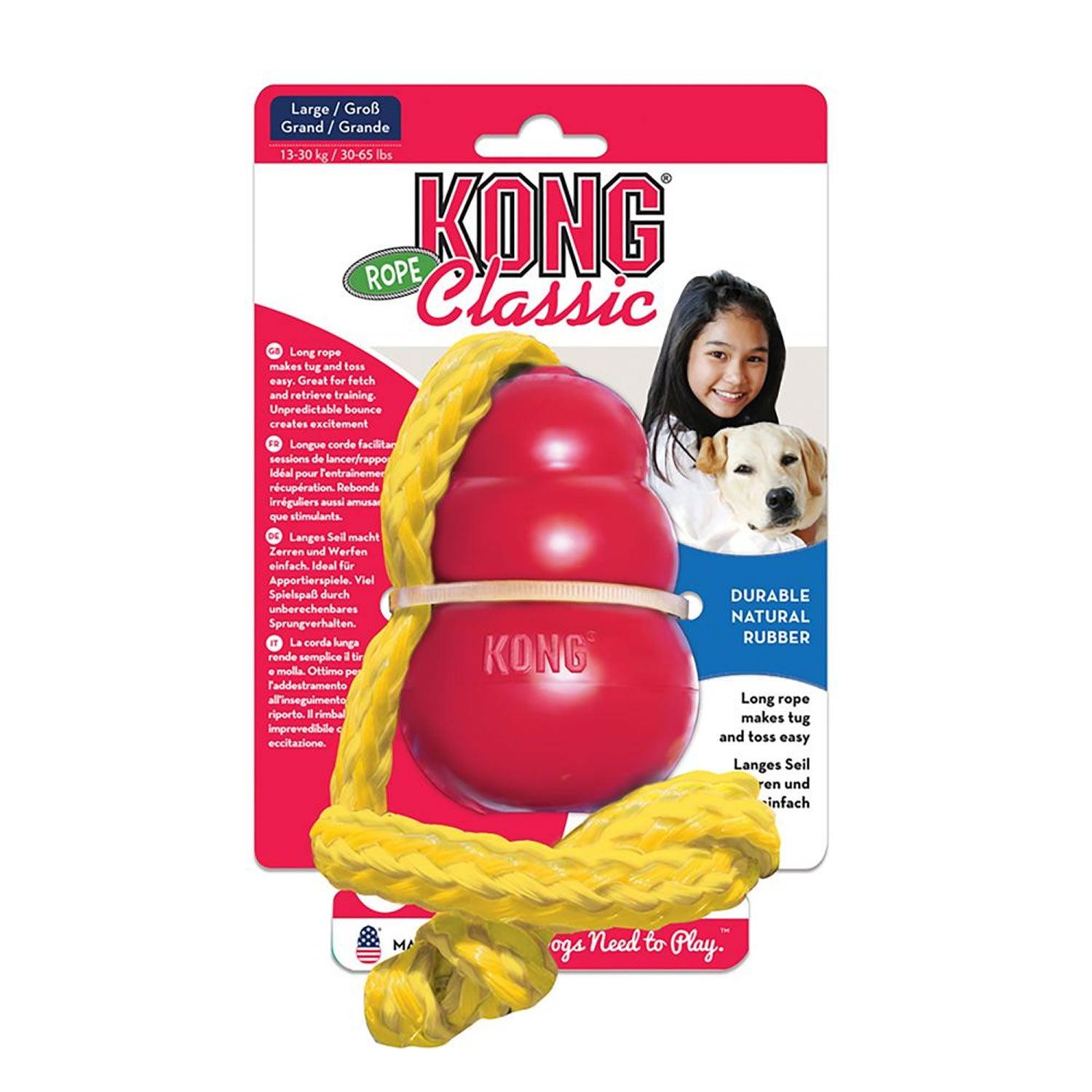 Kong Classic With Rope Large Red/Yellow - Ormskirk Pets