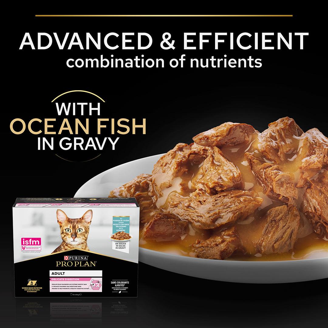 Pro Plan Cat Nutrisavour Adult Delicate Digestion With Ocean Fish In Gravy Wet Food Pouch 10X85G - Ormskirk Pets