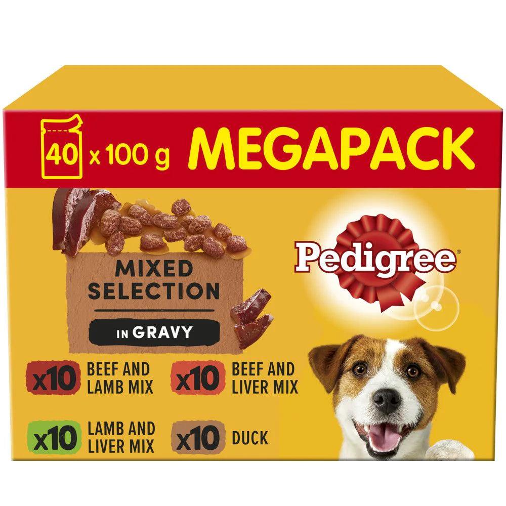 Pedigree Adult Wet Dog Food Pouches Mixed in Gravy Mega Pack 40pk, 100g - Ormskirk Pets