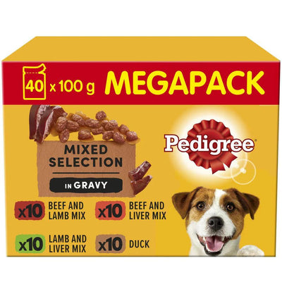 Pedigree Adult Wet Dog Food Pouches Mixed in Gravy Mega Pack 40pk, 100g - Ormskirk Pets