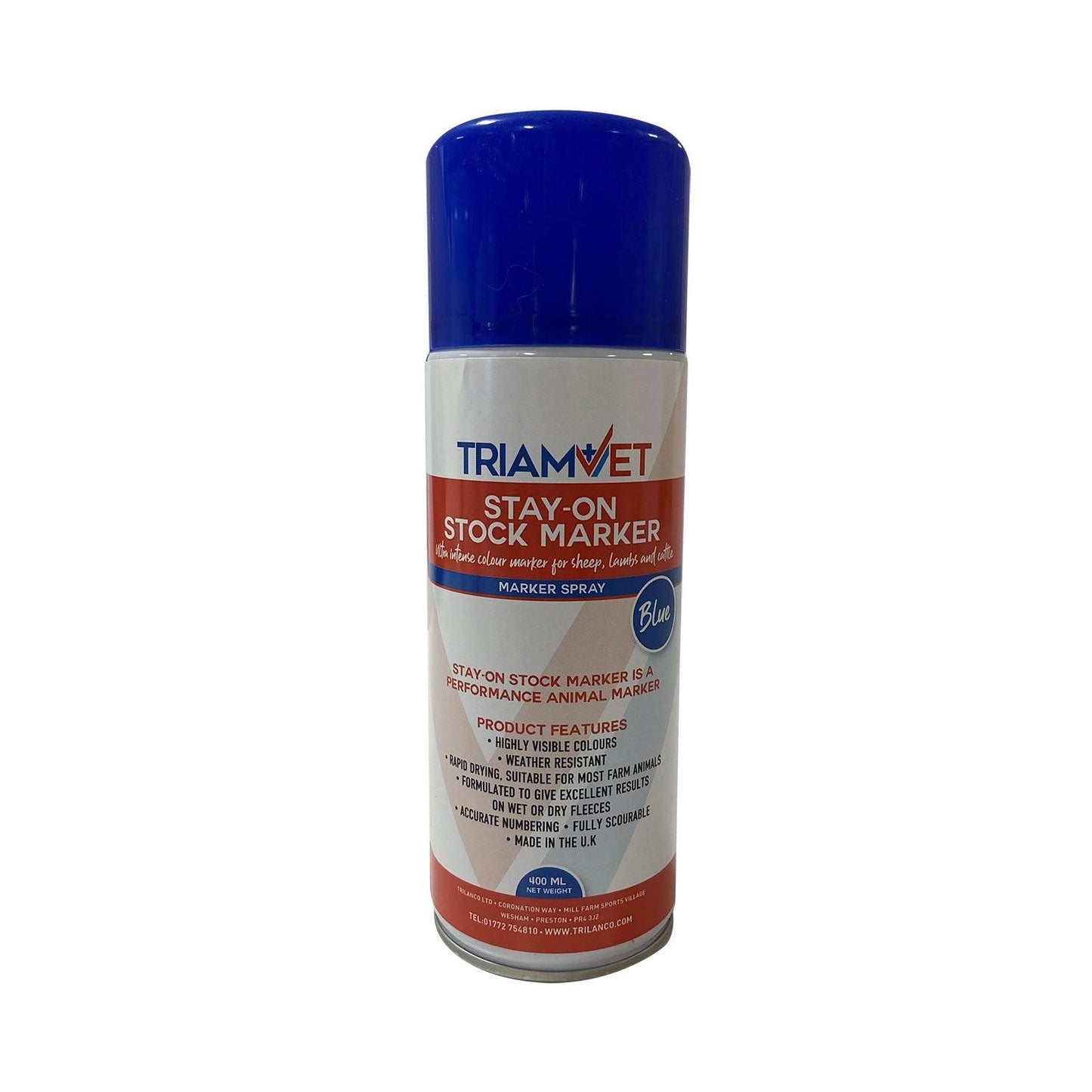 Triamvet Stay-On Stock Marker Spray Blue x 400ml