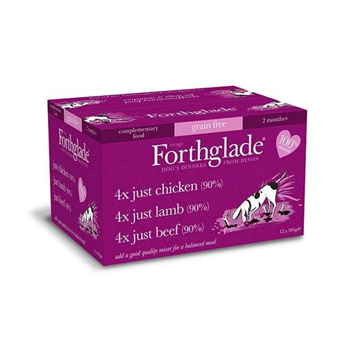 Forthglade Just 90% Multicase Grain Free 12 Pack (4xChicken, 4xLamb, 4xBeef), 395G - Ormskirk Pets