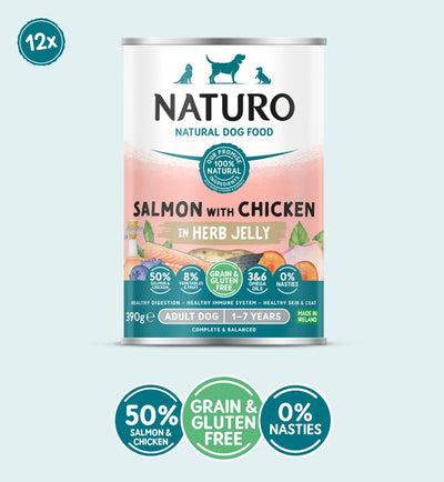 Naturo Adult Dog Grain & Gluten Free Salmon with Chicken in a Herb Jelly 12pk, 390g