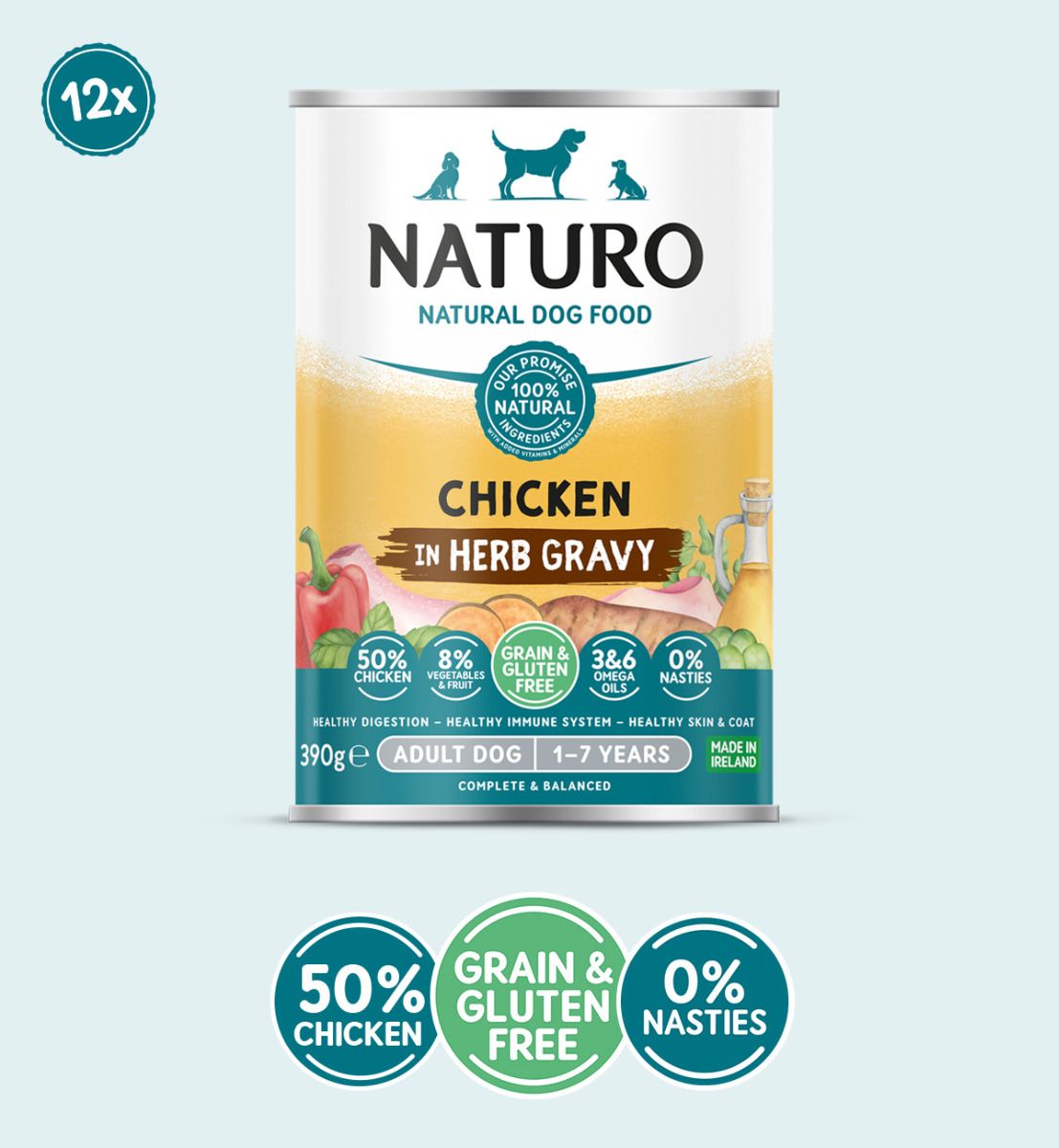 Naturo Adult Dog Grain & Gluten Free Chicken in Herb Gravy, 390g