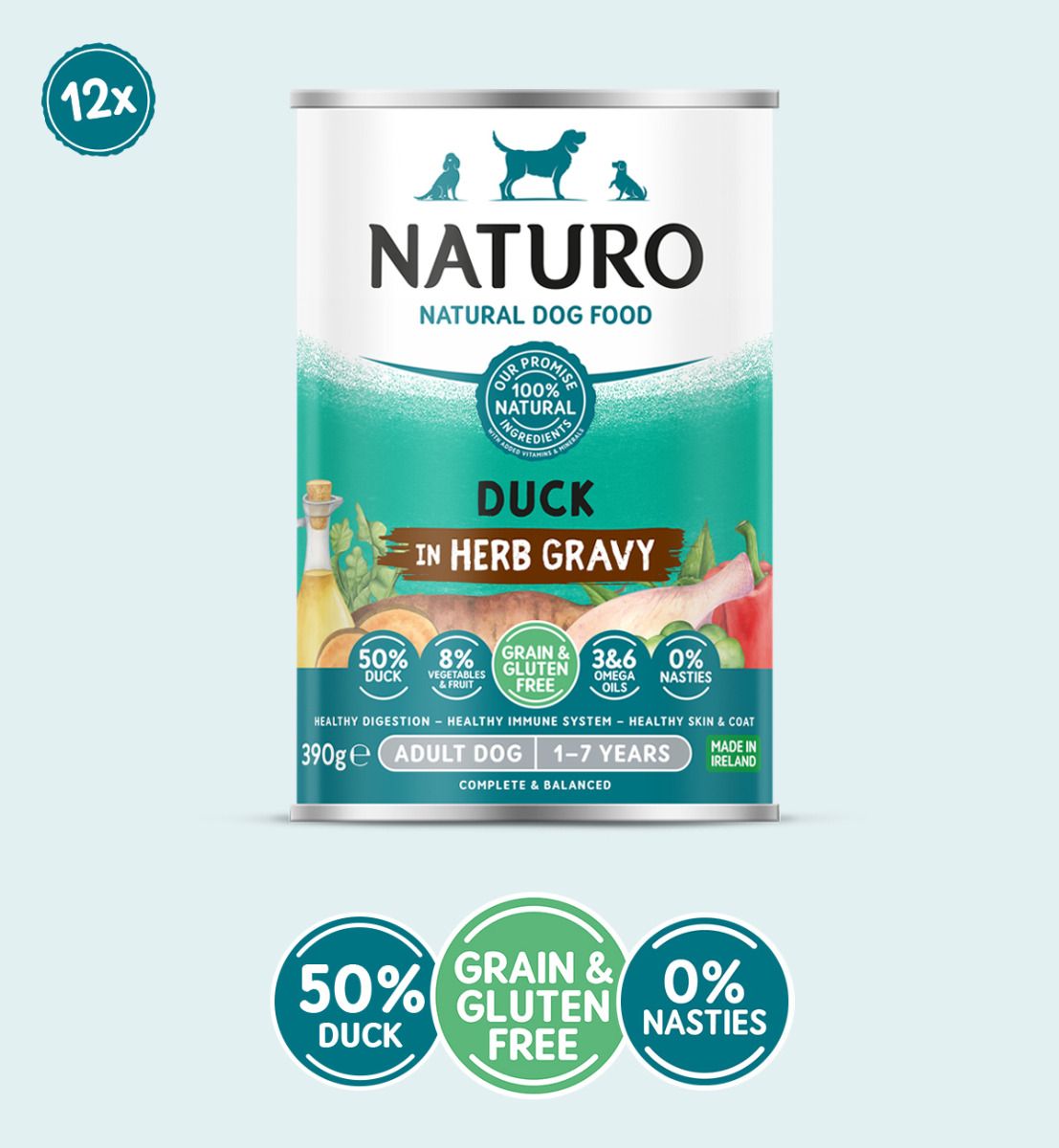 Naturo Adult Dog Grain & Gluten Free Duck in a Herb Gravy 12pk, 390g