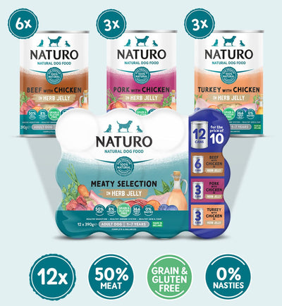 Naturo Adult Dog Grain & Gluten Free Meaty Selection in a Herb Gravy 12pk, 390g