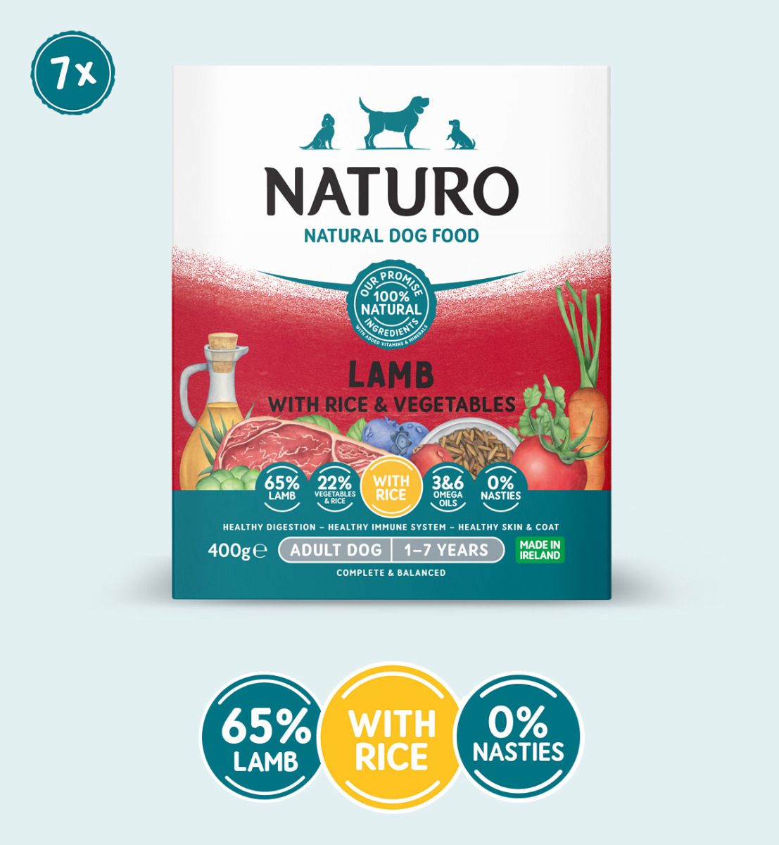 Naturo Adult Dog Lamb with Rice and Vegetables 7pk, 400g