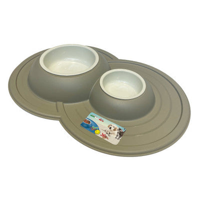 Volcano Pet Bowl Double Mocha 49x33x6cm 0.23l+0.6l