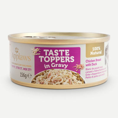 Applaws Taste Toppers Natural Wet Dog Food, Chicken and Duck in Gravy 156g Tin x 12