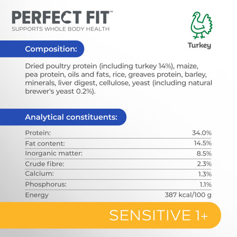 Perfect Fit Cat Complete Dry Sensitive 1+ Turkey 750g X 4