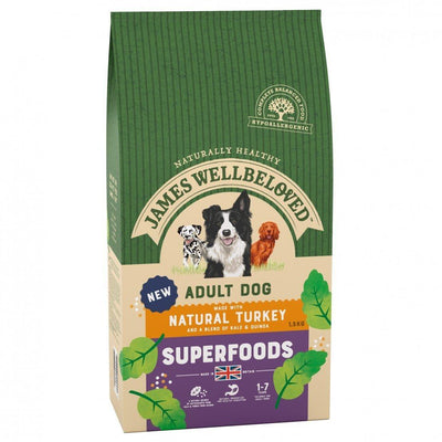 James Wellbeloved Superfoods Adult Dry Dog Food Turkey with Kale & Quinoa, 10kg - Ormskirk Pets