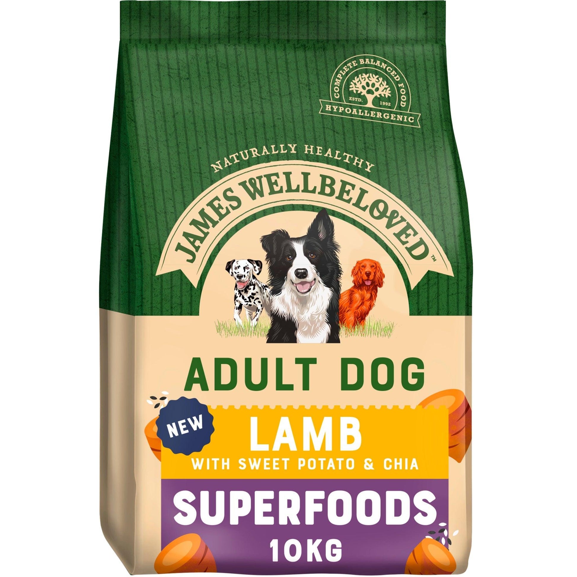 James Wellbeloved Superfoods Adult Dry Dog Food Lamb with Sweet Potato & Chia, 10kg - Ormskirk Pets