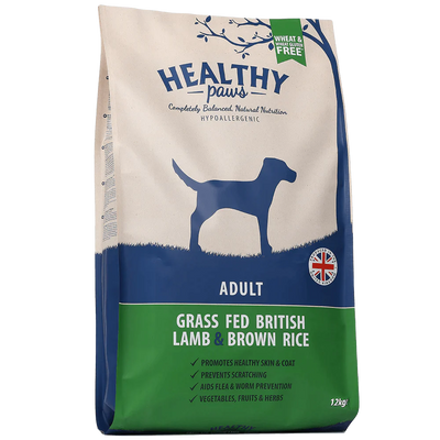 Healthy Paws Grass Fed British Lamb & Brown Rice Adult 12kg - Ormskirk Pets