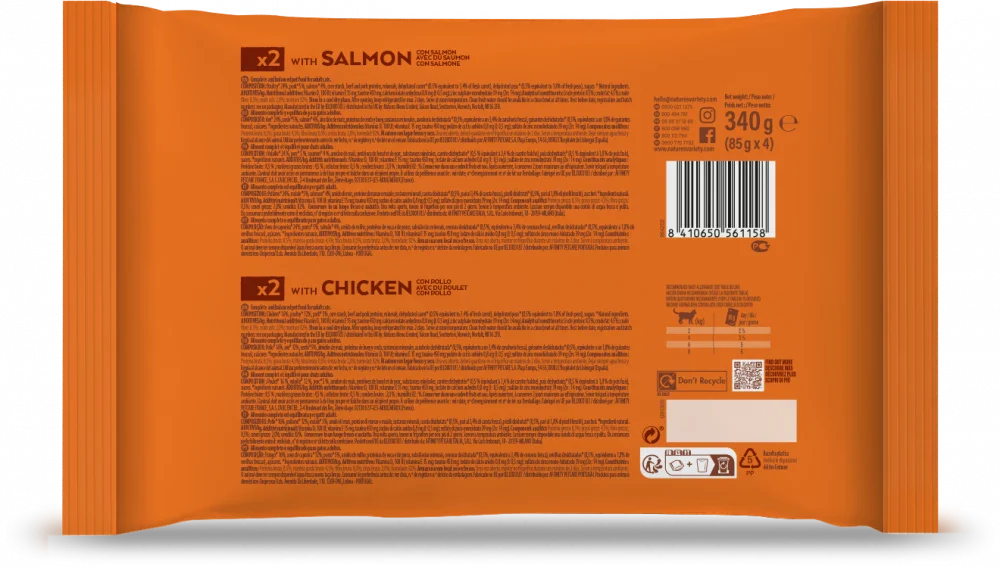 Natures Variety Chicken and Salmon Bites in Gravy Cat Pate 85g x 4 pouches