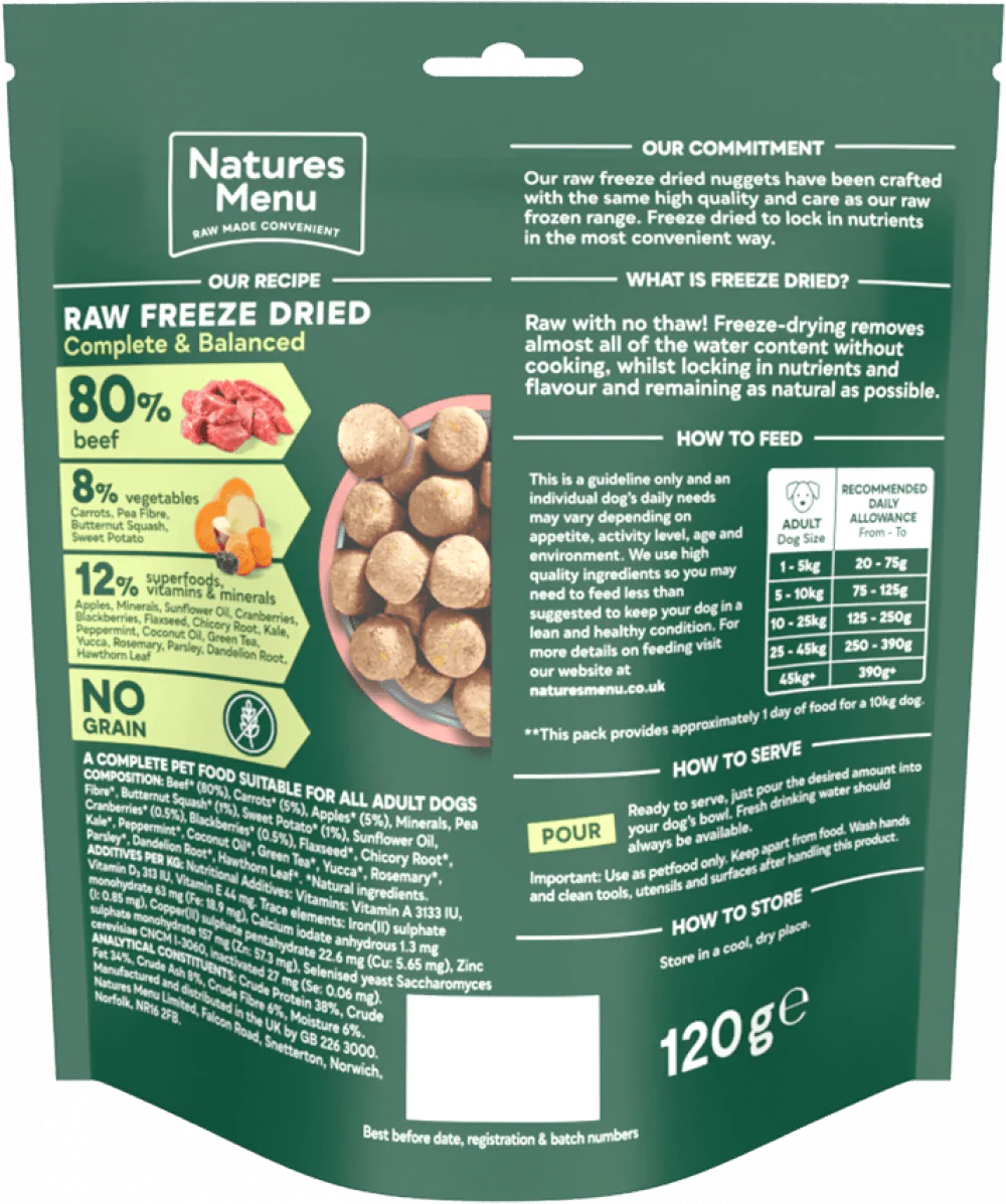 Natures Menu 80/20 Beef Freeze Dried 120g - Ormskirk Pets