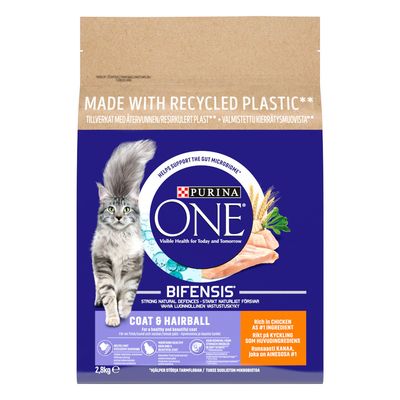 Purina ONE Adult Dry Cat Food Coat & Hairball, Rich in Chicken 2.8kg