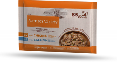 Natures Variety Chicken and Salmon Bites in Gravy Cat Pate 85g x 4 pouches